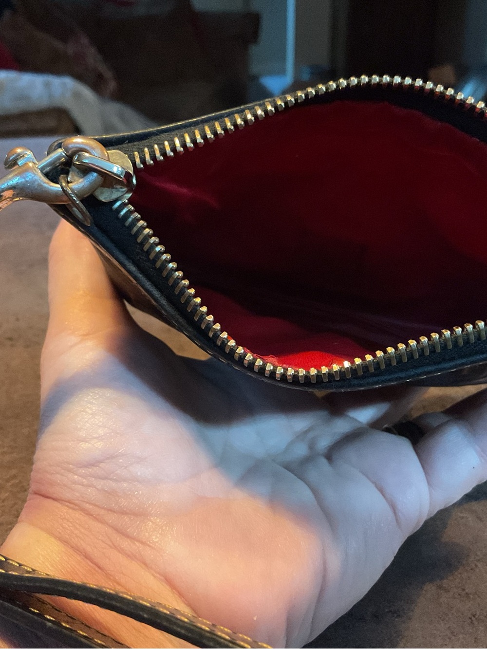 Dooney & Bourke Navy Blue and Brown Wristlet Pouch - Picture 3 of 5